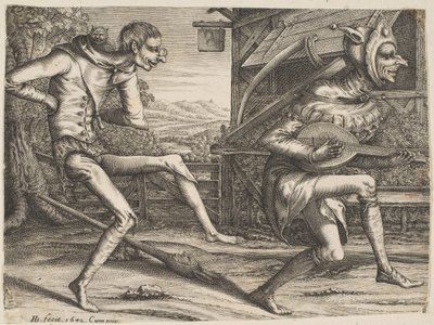 カーニバルの 2 人の愚か者と 3 人の愚か者から踊る 2 人の愚か者, 1642. 作： Hendrick Hondius I
