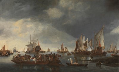 ヨットとフェリー ボートのある港 作： Hendrick Jacobsz. Dubbels