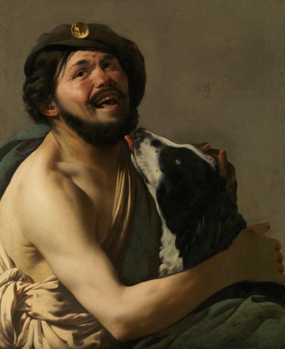 犬のディオゲネスとの笑いブラボー、1628 作： Hendrick Jansz Terbrugghen