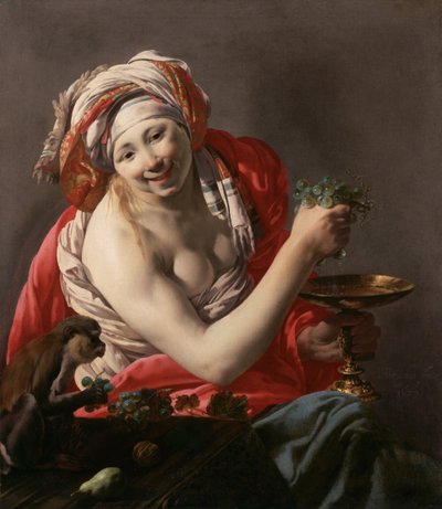 猿とのバッカンテ、1627 作： Hendrick Jansz Terbrugghen