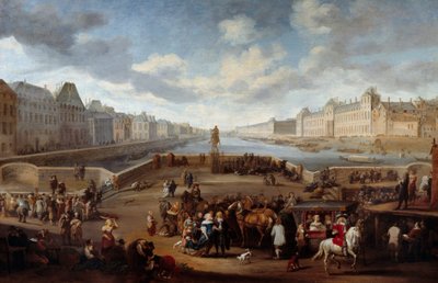 アンリ4世橋（Actuel Pont Neuf）から撮影されたルーヴル美術館のあるパリの風景。ヘンドリック・モマーズ（1623-1693）の絵 作： Hendrick Mommers