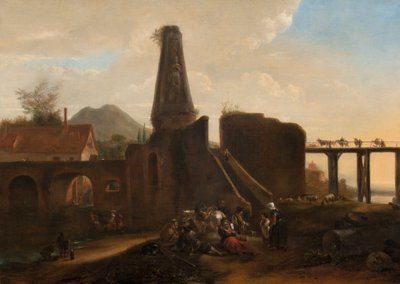 トラベラーズアットクラシカルルインズと並んで、1663年に油彩、キャンバス 作： Hendrick Verschuring