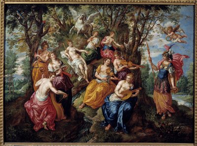 ヘンドリック・ド・クラーク (1570-1629) の絵画 (ec.flam.) 17 世紀のシャロン・シュル・マルヌでのミネルヴァの訪問。 美術館 作： Hendrick de Clerk