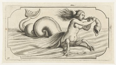 貝殻を吹く女性像 Nouveau Livre des Dieux et Deeßes De la Marine Bouckje of Sea Gods and Goddesses (シリーズ タイトル) 作： Hendrick de Keyser (I)