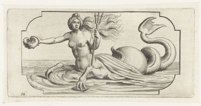 ネプチューンのトライデントを持つ女性像 Nouveau Livre des Dieux et Deeßes De la Marine Bouckje of Sea Gods and Goddesses (シリーズ タイトル) 作： Hendrick de Keyser (I)