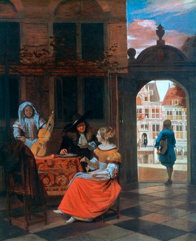 「中庭での音楽パーティー」、1677 作： Hendrick de Keyser
