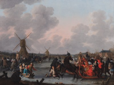 氷上に無数の馬橇が並ぶ冬景色 作： Hendrick de Meijer