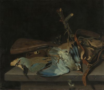 狩猟具と鳥のある静物 作： Hendrick ten Oever