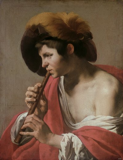 レコーダーを演奏するナイフ、1621 作： Hendrick ter Brugghen