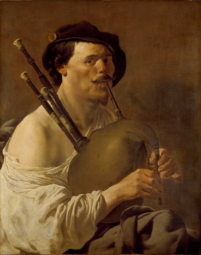 バグパイプを演奏する男の肖像、1624年 作： Hendrick ter Brugghen
