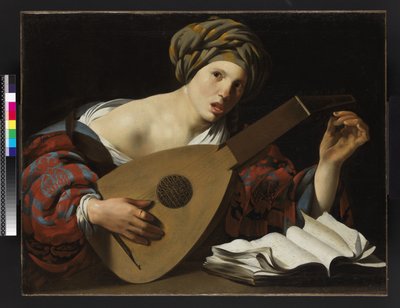 リュートをチューニングする若い女性、1626-27年頃 作： Hendrick ter Brugghen
