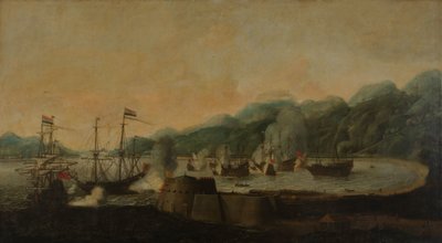 1639 年 9 月 30 日、ゴア ヴェーリャ湾で 3 隻のポルトガル ガレオン船に奇襲攻撃を行うコーネリス シモンズ ファン デル ビアの指揮下にあるオランダ戦隊 作： Hendrick van Anthonissen