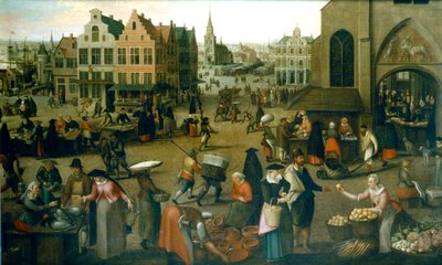 「市場の眺め」、c1570-1603 作： Hendrick van Steenwijck the Elder
