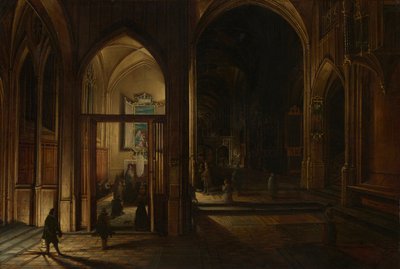 夜のゴシック様式教会の内部 作： Hendrick van Steenwijk the Younger