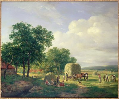 ヘイメーカーのいる樹木が茂った風景 作： Hendrick van de Sande Bakhuyzen
