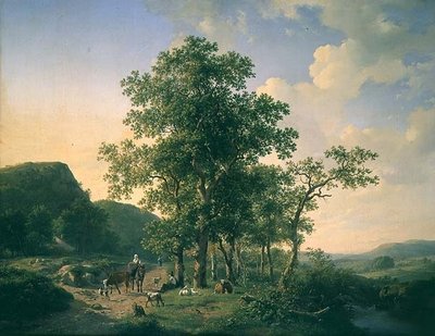 農民と動物のいる森の風景 作： Hendrick van de Sande Bakhuyzen