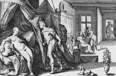 アグラロスを石に変えた後、ヘルセの部屋に入るマーキュリー（Ovid, Metamorphoses, Book IIより） - Anonymous, Dutch 作： Hendrik (after) Goltzius