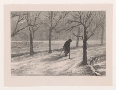 冬の風景で松葉杖の男 冬も人生（原題） 作： Hendrik Adriaan Christiaan Dekker