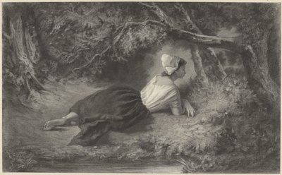 水辺の木の下に横たわる少女 作： Hendrik Adriaan Christiaan Dekker