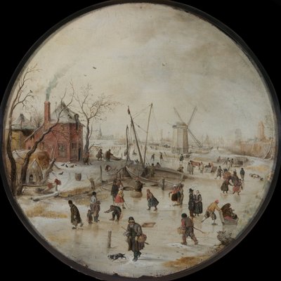 スケーターのいる凍った川-Peinturede Hendrick Avercamp 作： Hendrik Avercamp
