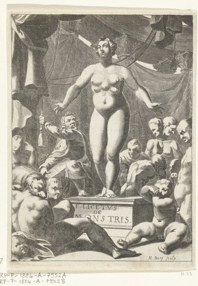 五乳の裸の女性 Fortunius Licetus、De Monstris、アムステルダム 1665 のタイトル ページ 作： Hendrik Bary