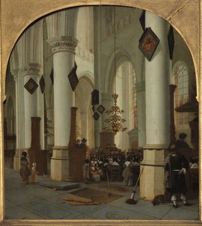 1666年のミサの間、ハーレムの聖バーヴォ教会の内部を見る 作： Hendrik Cornelisz. van Vliet