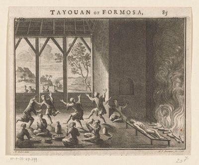 フォルモサの住民の埋葬儀式の一部 フォルモサのタヨウアン (オブジェクトのタイトル) 作： Hendrik Frans Diamaer