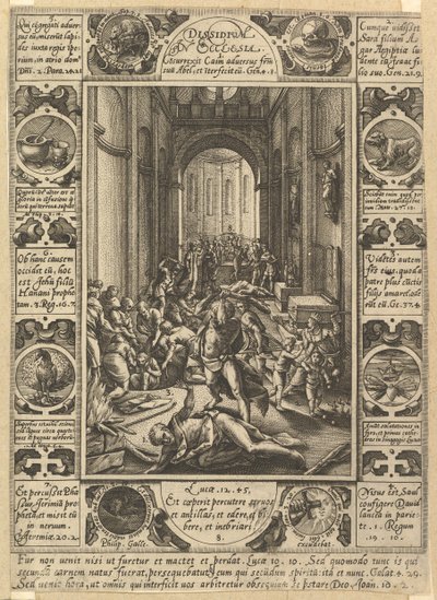 教会での論争は教会で起こります。 1578年。 作： Hendrik Goltzius