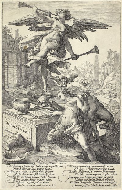 名声と歴史、ローマの英雄、1586年 作： Hendrik Goltzius