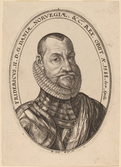 フリードリヒ 2 世、デンマークとノルウェーの王 作： Hendrik Goltzius