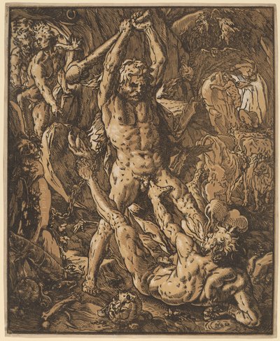 カクスを殺すヘラクレス 作： Hendrik Goltzius
