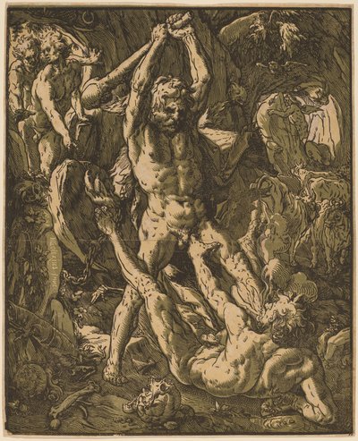 カクスを殺すヘラクレス 作： Hendrik Goltzius