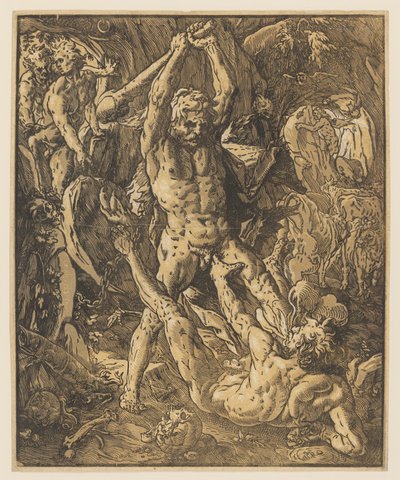 カクスを殺すヘラクレス 作： Hendrik Goltzius