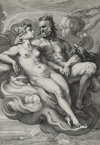 木星とジュノ、1593-94年（敷き紙に彫刻） 作： Hendrik Goltzius