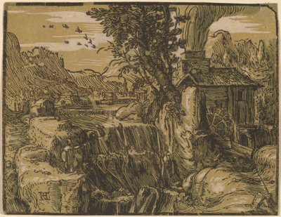 滝のある風景 作： Hendrik Goltzius