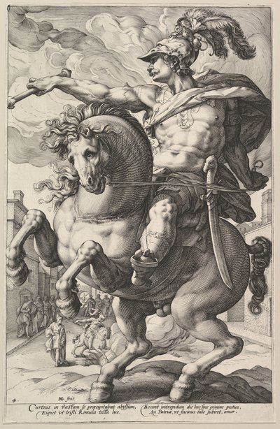 マーカスカーティウス、シリーズ「ローマの英雄」、1586年。 作： Hendrik Goltzius