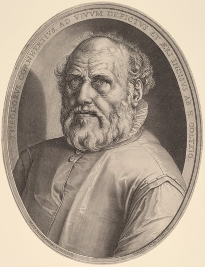 Dirck Volckertcz の肖像画。 とうもろこし鹿 作： Hendrik Goltzius