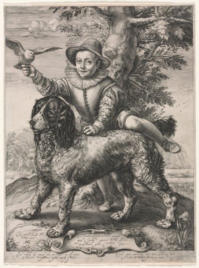 フレデリック・ド・フリースと彼の犬の肖像、1597年。 作： Hendrik Goltzius