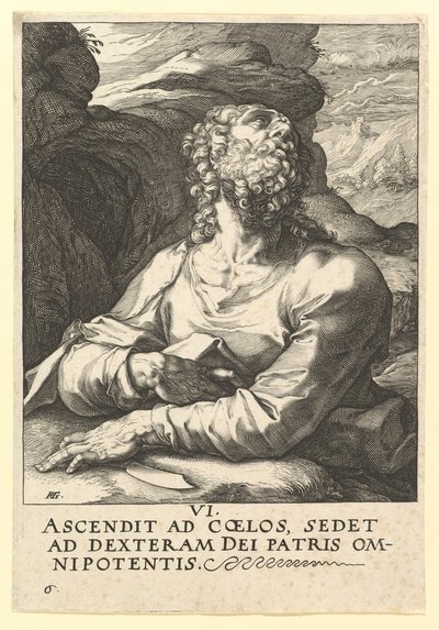 聖バーソロミュー、キリスト、使徒、聖パウロの信条1589。 作： Hendrik Goltzius