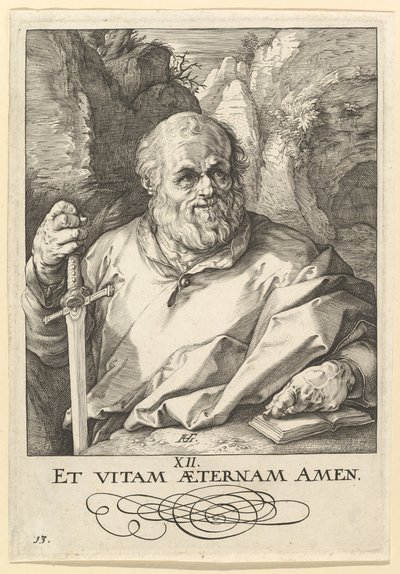 聖マティアス、キリスト、使徒、聖パウロと信条1589。 作： Hendrik Goltzius