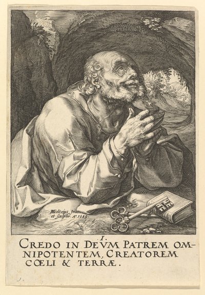 聖ペテロ、キリスト、使徒、聖パウロの信条、1589年。 作： Hendrik Goltzius