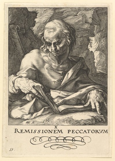 聖シモン、キリスト、使徒、聖パウロの信条、ca。 1589。 作： Hendrik Goltzius