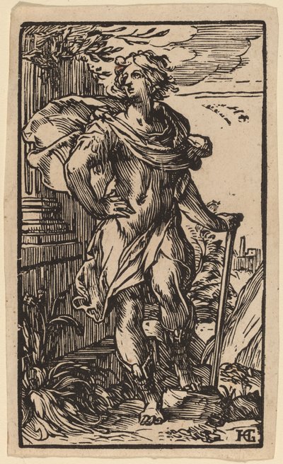 杖を持った立っている若い男 作： Hendrik Goltzius