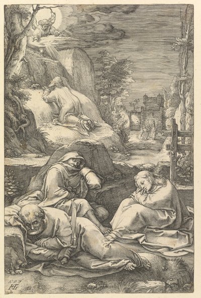 庭の苦悩、キリストの受難、1597年。 作： Hendrik Goltzius
