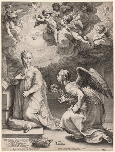 受胎告知、1594。 作： Hendrik Goltzius