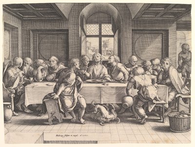 最後の晩餐、1585年。 作： Hendrik Goltzius