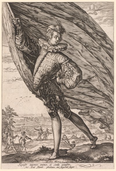 標準ベアラー、左に曲がった、1587。 作： Hendrik Goltzius