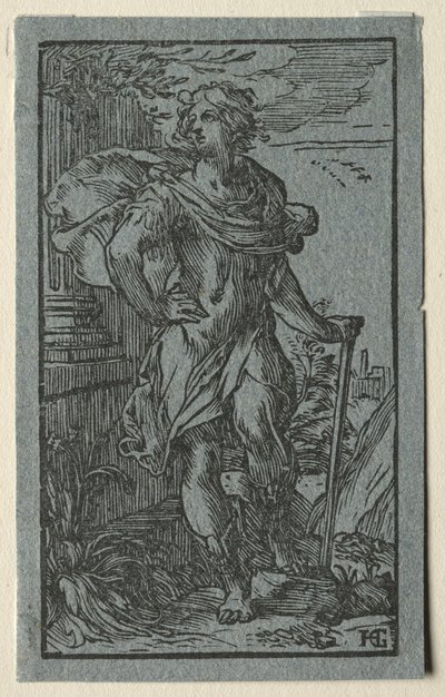 若い男が立っています。 作： Hendrik Goltzius