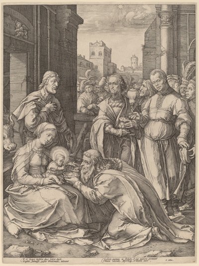 魔術師の崇拝 作： Hendrik Goltzius in the style of Lucas van Leyden