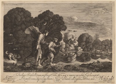 トバイアスと天使 (小さなトバイアス) 作： Hendrik Goudt after Adam Elsheimer